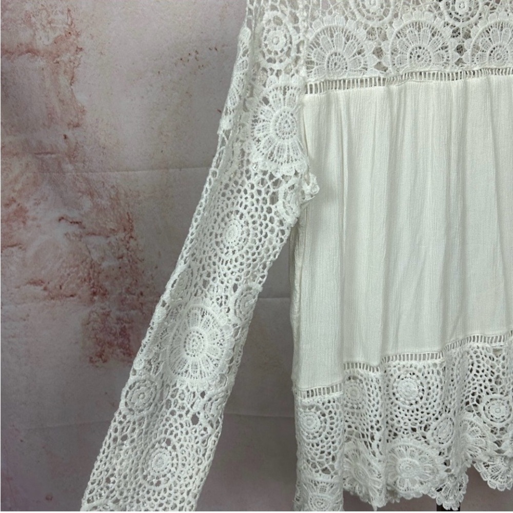 VIVID IMPORTERS boho romantic crochet top size L cottagecore feminine shirt. - Picture 3 of 5